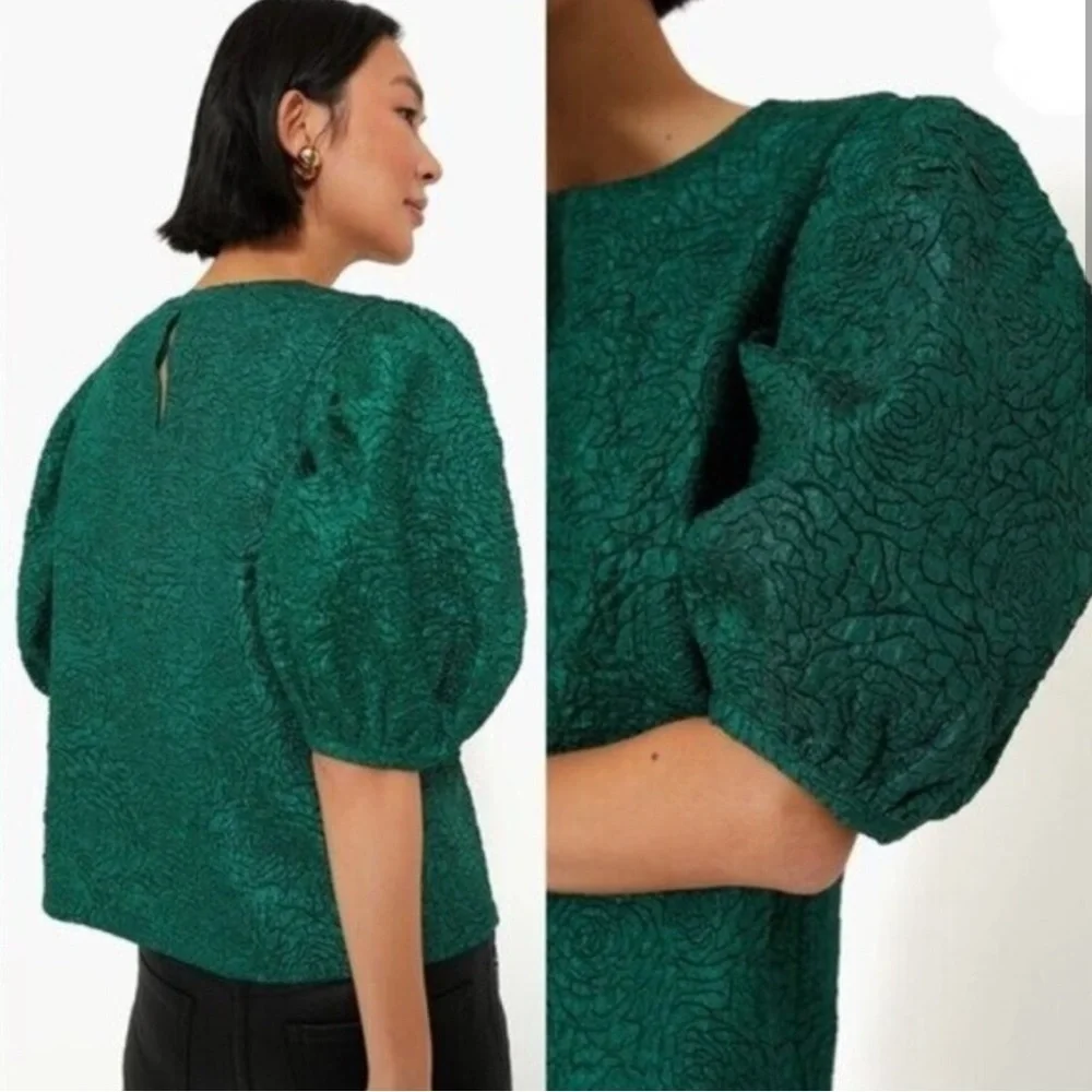 NEW TUCKERNUCK HYACINTH HOUSE Green Jacquard Noelle Blouse XS